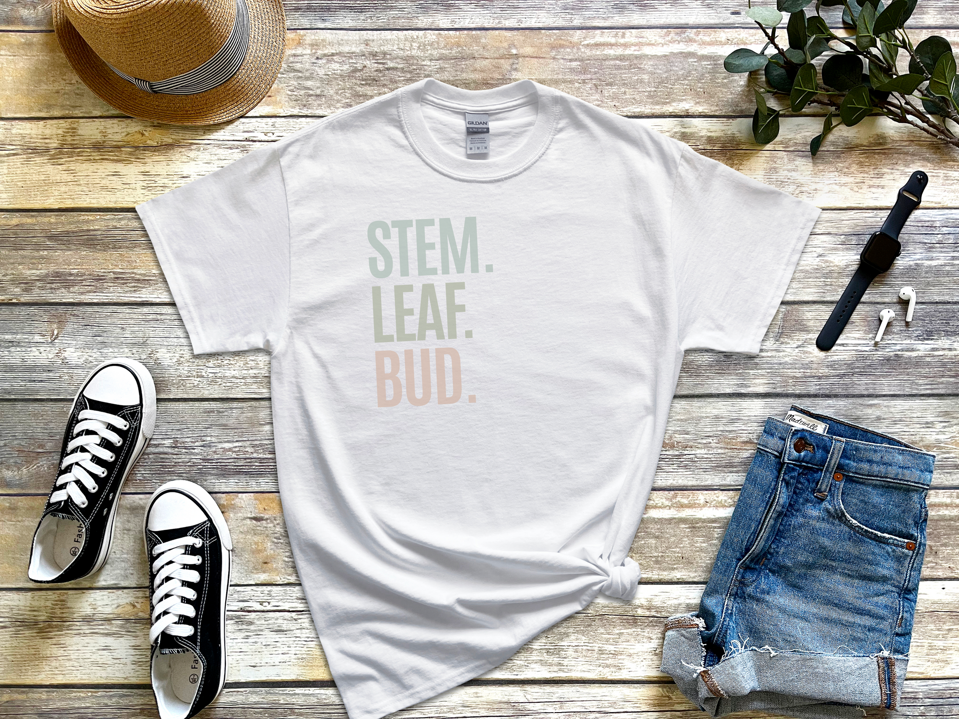 a t - shirt that says stem leaf bud on it