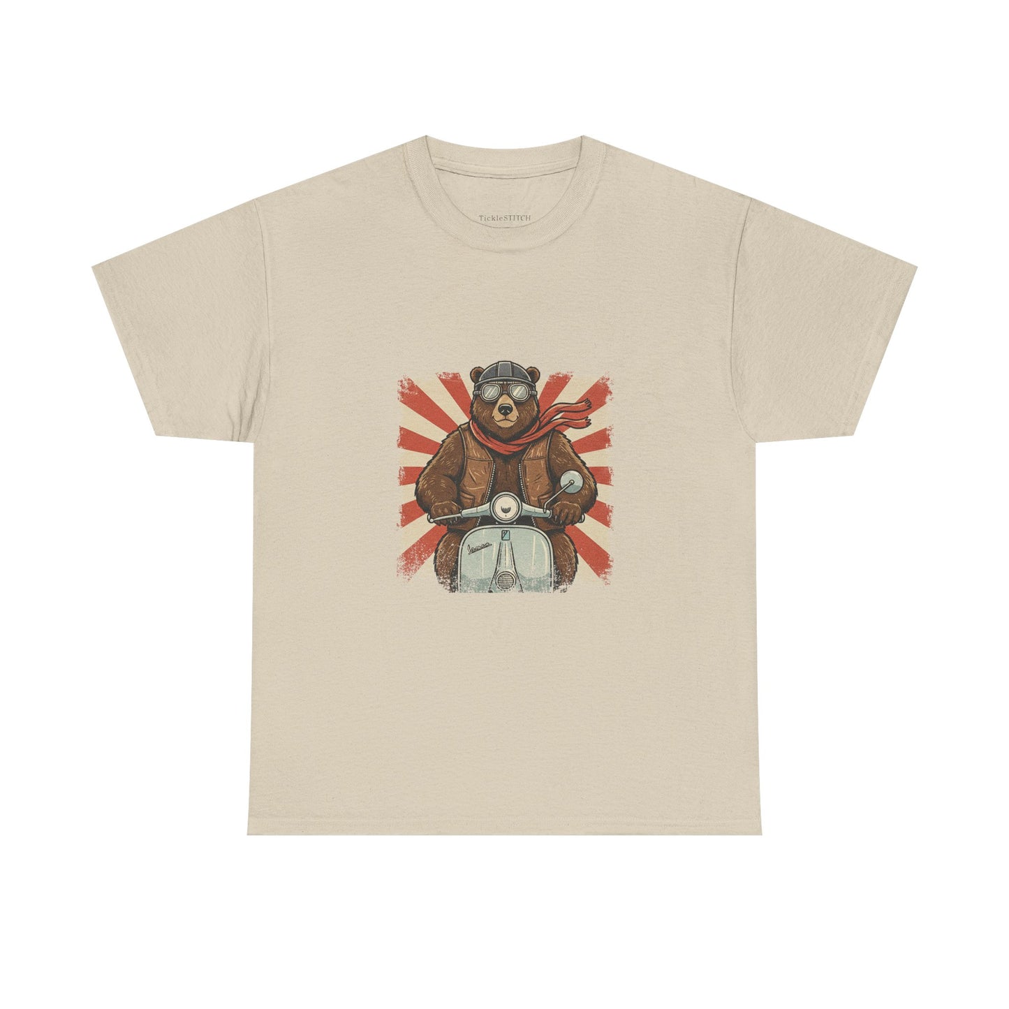 Funny Bear on Vespa Scooter Vintage European Street Style Tee