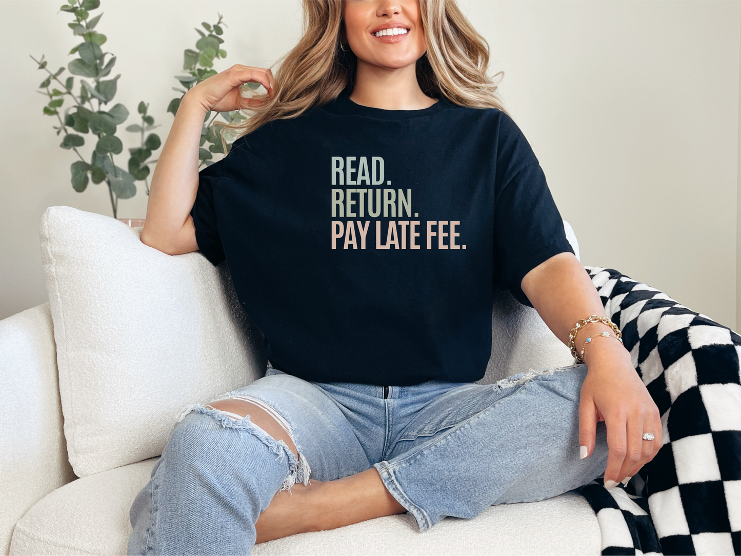 Read. Reurn. Pay Late Fee. Cotton Unisex Funny T-Shirt